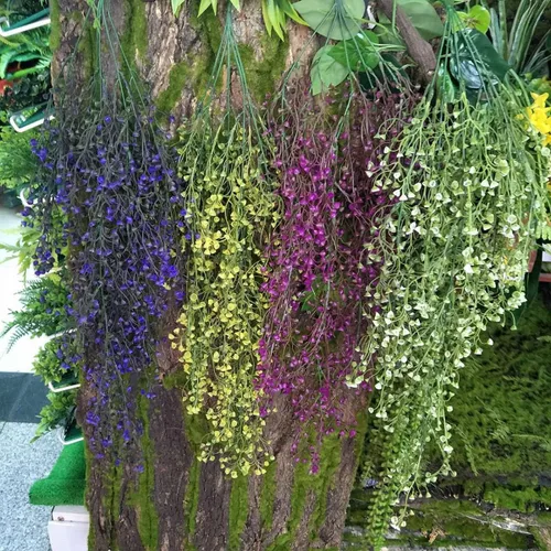 Vista 4 de 2 plantas colgantes artificiales para interiores, plantas colgantes falsas al aire libre, plantas artificiales para bodas, fiestas, hogar, jardín