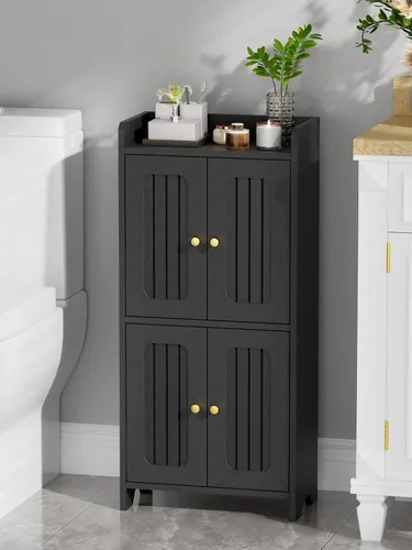 Vista 10 de BEWISHOME Gabinete de piso pequeño,Almacenamiento de papel higiénico Blanco