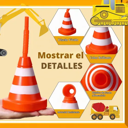 Vista 3 de Sawysine Paquete de 8 tazas de cono de construcción con pajitas, juego