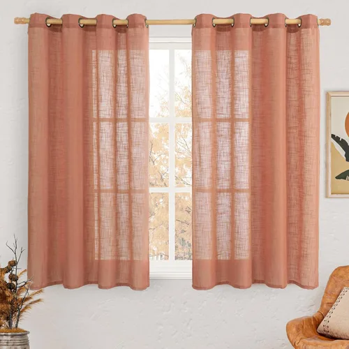 Vista 154 de LAMIT Cortinas de lino marrón caramelo para sala de estar, 84 pulgadas, de lino sintético, texturizado, filtrante de luz, paneles de privacidad