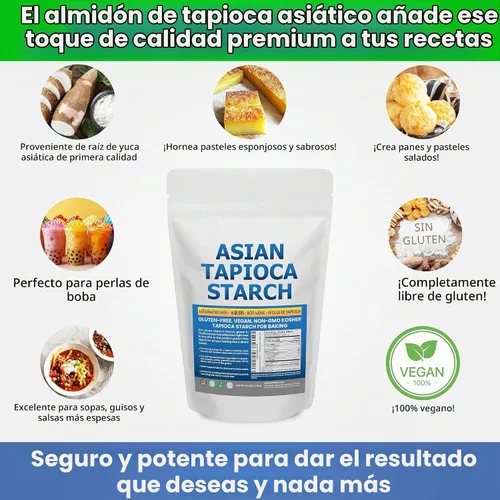 Vista 5 de Harina de tapioca para hornear – Polvo de almidón de tapioca bolsa de polietileno resellable de 2.5 libras – Sin OMG, sin gluten, vegano, kosher, a