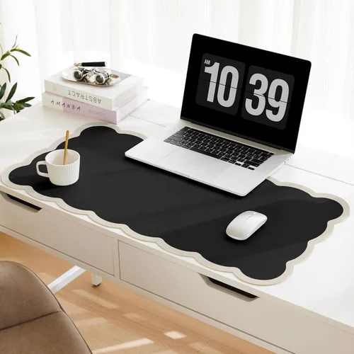 Vista 18 de Ohocut Alfombrilla de escritorio festoneada, piel sintética, rectangular para escritorio de oficina (beige, 23.6 x 13.7 pulgadas)