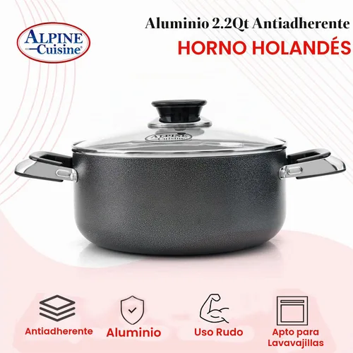 Vista 5 de Alpine Cuisine Olla antiadherente de 2.2 cuartos de galón con tapa de vidrio templado y asas de transporte, utensilios de cocina multiusos, horno