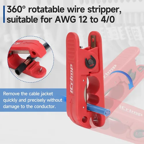 Vista 3 de iCrimp Round Cable Stripper for AWG 12 to 4/0 (Pack of 2 Cable Strippers) Adjustable Cable Jacket Stripper,Wire Stripping Tool