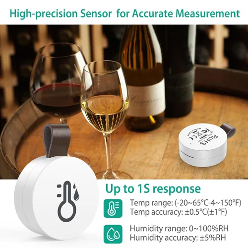 Vista 3 de ORIA Termómetro higrómetro inalámbrico, mini sensor de temperatura de humedad inalámbrico con exportación de datos y alerta, monitor de humedad