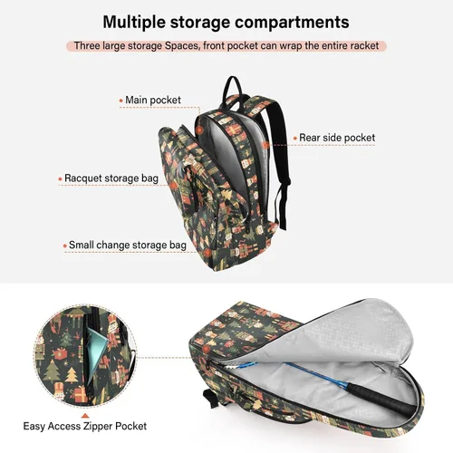Vista 5 de Mochila de tenis de bádminton ligera Feliz Navidad Negro Cascanueces soldados Deporte Pickleball Bolsa de bádminton para Hombres Mujeres Tenis