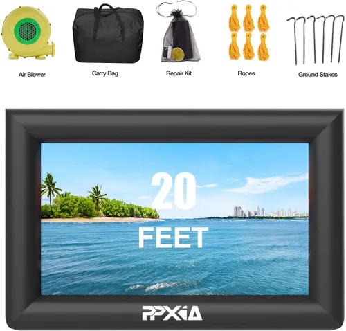 Vista 7 de Pantalla de cine inflable para exteriores de 20 pies, pantallas inflables de proyección frontal y trasera con soplador de aire, lo mejor para noches