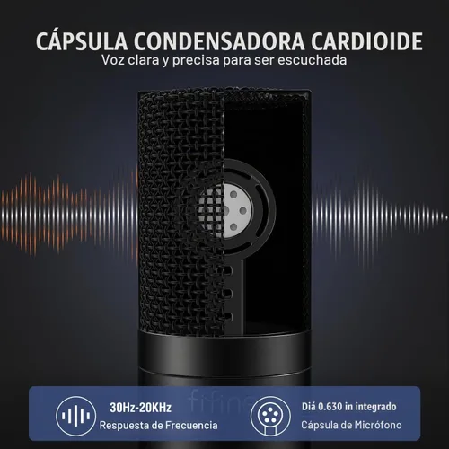 Vista 2 de FIFINE - Micrófono XLR, micrófono de condensador para podcast con grabación, vocal, voz en off, transmisión, podcast, canto, micrófono de estudio