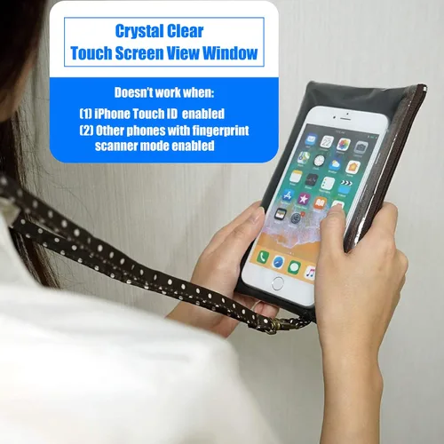 Vista 4 de Tainada Bolso de pulsera para teléfono 2 en 1 con pantalla táctil de ventana transparente y cordón desmontable para el cuello, correa de muñeca