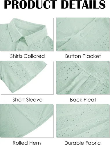 Vista 5 de Makkrom Camisa guayabera de manga corta para hombre, con solapa, con botones, para campamento cubano