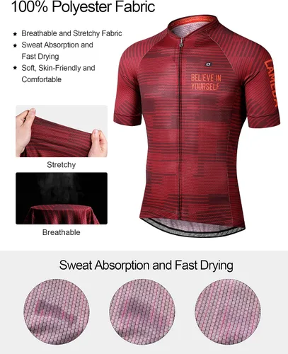 Vista 4 de LAMEDA Maillot de ciclismo de manga corta para hombres transpirable mo-Wicking Mountain Bike camisa con cremallera completa con bolsillos