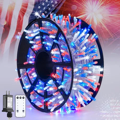 Vista 37 de JMEXSUSS 150 luces LED azules de Navidad para interiores y exteriores, luces de cadena conectables de 59 pies con enchufe, 8 modos de luces de hadas
