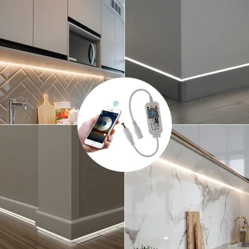 Vista 2 de Tira de luces LED de un solo color, controlador WiFi, compatible con Android iOS para tiras de luz LED 5050 3528, CC 5V-28V 96W, control de voz