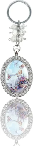 Vista 2 de 12 llaveros de diamantes con diseño de bautizo para bebés, niños y niñas, recuerdos de bautizo, regalo para invitados, recuerdos de bautizo, plateado