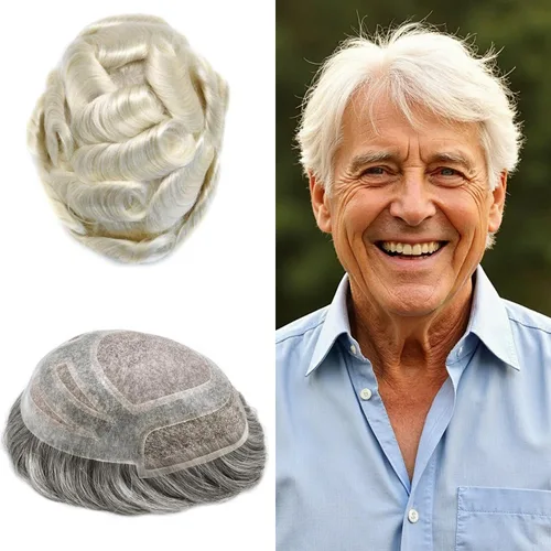 Vista 12 de Toupee - Piezas de pelo para hombres, cabello humano real, sistema de reemplazo de cabello francés, encaje francés, extensiones de cabello