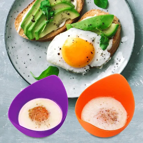 Vista 2 de Cocedor de huevos escalfados, tazas de silicona para cazar huevos escalfados con soportes de anillo, taza antiadherente para cocinar huevos