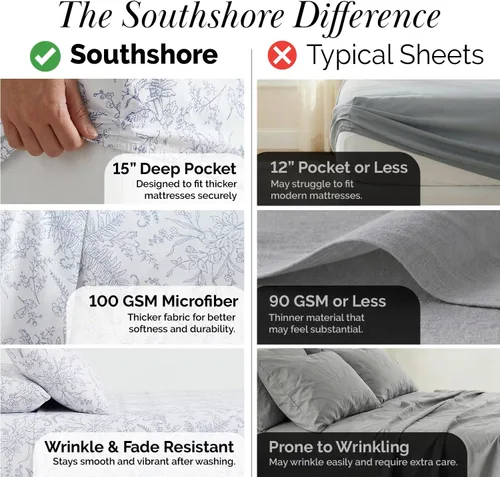 Vista 193 de Southshore Fine Living, Inc. Colección Winter Brush, juego de sábanas de 3 piezas para cama individual, sábana bajera con bolsillo profundo de 14