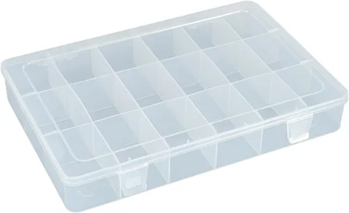 Vista 4 de Caja de almacenamiento organizadora de hilo de coser de 15 rejillas grandes, con divisores ajustables, soporte de plástico transparente