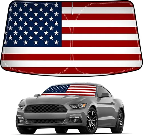 Vista 17 de Bestview - Parasol para parabrisas con bandera americana para Ford F-250 F-350 de 2008-2016, parasol plegable personalizado para ventana delantera