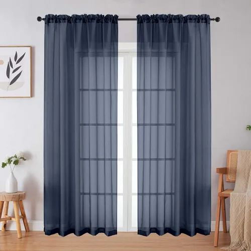Vista 115 de 2 paneles de cortinas traslúcidas blancas para dormitorio, sala de estar, 96 pulgadas de largo, modernas, suaves, ligeras, con bolsillo para barra