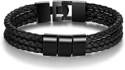 Vista 3 de Pulseras personalizadas con nombre para hombre, pulsera de cuero trenzado personalizada con 1-8 nombres grabados, pulsera con nombre personalizado