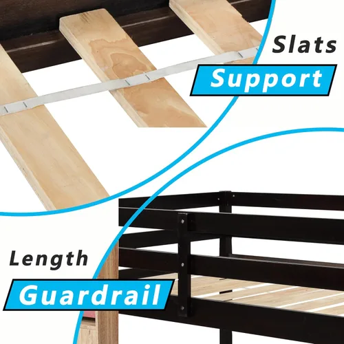 Vista 5 de Litera para niños de tamaño individual sobre individual con escaleras y rieles para niños pequeños, niñas y niños, madera de pino, fácil de montar