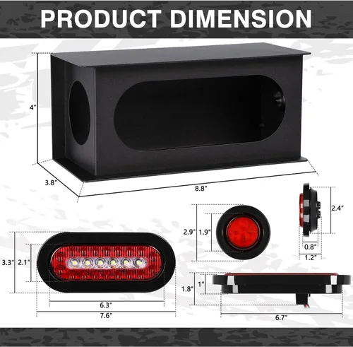 Vista 2 de RONSTA Kit de 2 cajas de acero para luces de remolque con luces traseras LED ovaladas rojas/blancas de 6 pulgadas y luces laterales redondas rojas