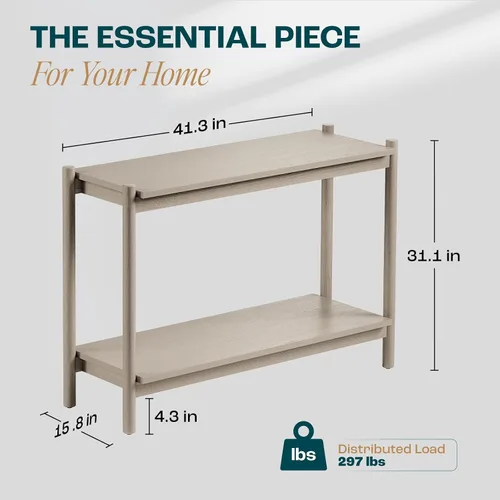 Vista 2 de Bme Lyra - Mesa consola, madera maciza pura con acabado de roble, mesa de entrada y pasillo, capacidad de 297 libras, niveladores ajustables, fácil