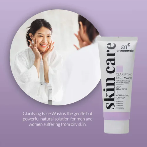 Vista 2 de Artnaturals Lavado facial clarificante, (8 onzas líquidas), limpieza profunda y exfoliación de puntos negros y espinillas, infundido con pepino