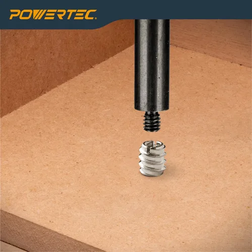 Vista 5 de POWERTEC Insertos de tuerca de 50 1/4'-20 Adecuado para madera dura y madera blanda, carpintería y muebles Longitud de 0.469 in (QTI1002)
