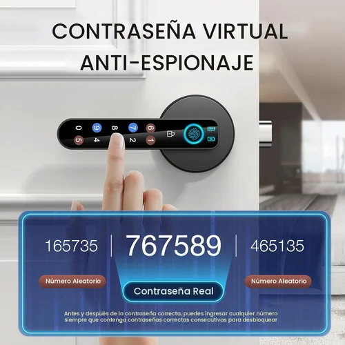 Vista 4 de Cerradura de puerta de huellas dactilares: perilla de puerta inteligente, cerradura de puerta biométrica, con teclado de código de acceso, manija