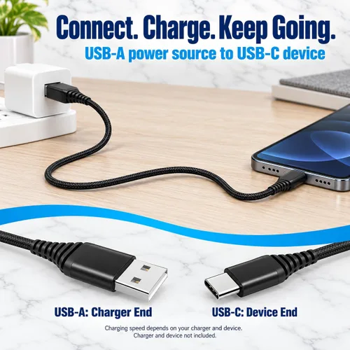 Vista 6 de Paquete de 5 cables USB tipo C [6 pies Carga rápida 3A trenzados] - Cable de carga USB-A a USB-C, compatible con iPhone 17 16 15 Plus Pro Max