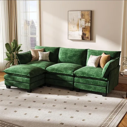 Vista 13 de KKL Sofá Cama Seccional Modular Grande de 91.3", Sofá Cama Convertible en Forma de J/L de 6 Plazas Sofá Nube con Otomana, Sofás Seccionales