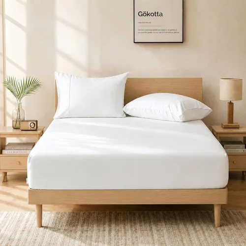 Vista 13 de Gokotta Sábana bajera ajustable y funda de almohada de rayón de bambú, sábana refrescante súper suave con 4 correas elásticas en las esquinas