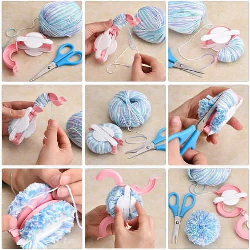 Vista 4 de Kit de fabricación de pompones, kit de telar de tejer con pompón, aguja para tejer de bolas, manualidades, kit de herramientas de ganchillo