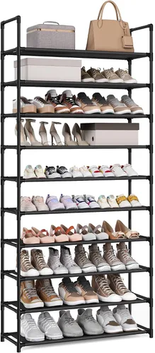 Vista 10 de SONGMICS Zapatero, estante de zapatos de 10 niveles, organizador de almacenamiento de zapatos, 11 x 17.7 x 68 pulgadas, marco de metal, estantes