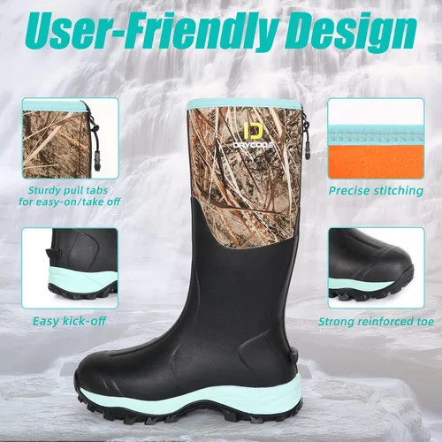 Vista 6 de DRYCODE Rubber Boots for Women with Steel Shank,6mm Neoprene Warm Waterproof Rain Boots,Outdoor Mud Work Hunting Boots,Pink,Size 5-11