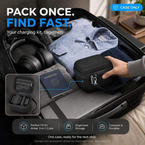 Vista 9 de PAIYULE EVA Hard Case for Anker 3-in-1 Cube Charging Station Negro
