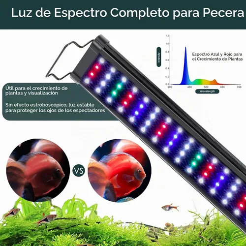 Vista 3 de AQQA Luz de acuario, luces LED de espectro completo para pecera, 12 a 54 pulgadas, ajustable, multicolor, blanco, azul, rojo, verde, con soportes