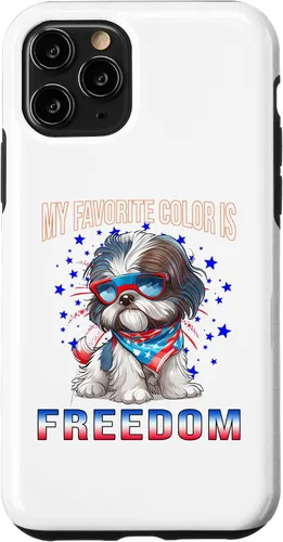 Vista 13 de Funda patriótica para iPhone 12 mini Shih_Tzu Dog American Flag del 4 de julio