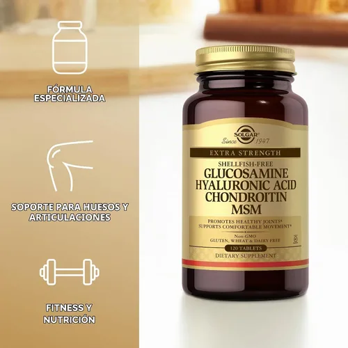Vista 4 de Solgar Glucosamina Ácido Hialurónico Condroitina MSM (sin Mariscos) 120 Tabletas - 2 Botellas
