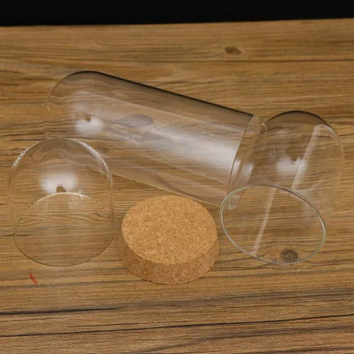 Vista 6 de FLAMEER 10 piezas de 3.1x4.7 in cubierta de cúpula de cristal transparente Cloche Bell Jar Suculenta Terrarios con base de corcho de madera