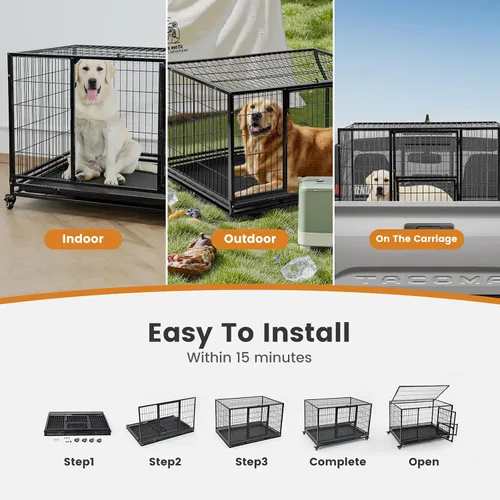 Vista 8 de Gardner Pet Jaula para perros resistente de 43 pulgadas con ruedas, jaula de metal plegable para perros pequeños y grandes, jaula indestructible