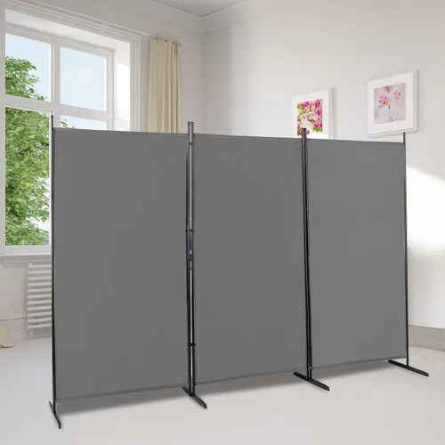 Vista 3 de Divisor de habitación de 3 paneles, pantalla de privacidad plegable Gris-3 pliegues