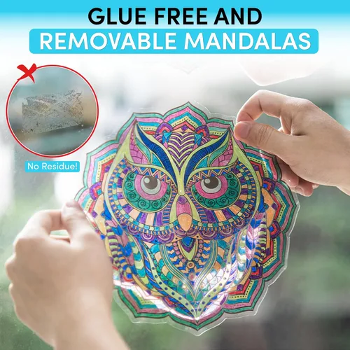 Vista 7 de Kit de Arte de Vitral Mandala Hula Home - Animales DIY para Ventanas con Marcadores, 10 Atrapasoles - Perfecto Hobby para Adultos, Niños
