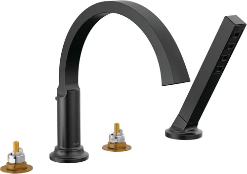 Vista 8 de Delta Tetra - Grifo de bañera romana con ducha de mano, grifo de bañera dorado cepillado, bronce champán T4788-CZ-PR-LHP