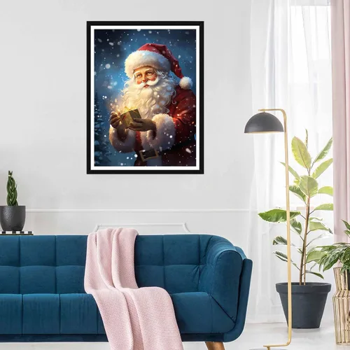 Vista 3 de SKRYUIE Kits de pintura de diamantes de Papá Noel 5D – Kits de arte de diamantes para adultos Navidad, taladro redondo completo, punto de cruz