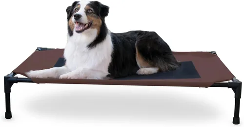 Vista 22 de K&H PET PRODUCTS - Cuna elevada para mascotas con centro de malla, varios tamaños Malla de color marrón.