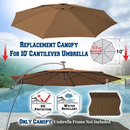 Vista 2 de BenefitUSA Cubierta de toldo de repuesto para sombrilla de patio voladizo de 10 pies (marrón)