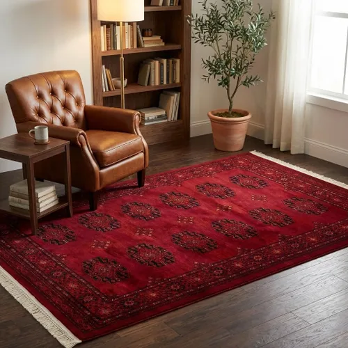Vista 11 de Unique Loom Tekke Collection - Alfombra Khabour (3 pies 1 pulgada, redonda, rojo/negro)